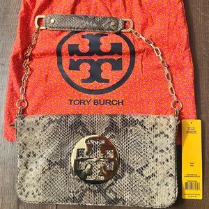 Tory Burch Snake Print Shoulder Bag - Black and Gray